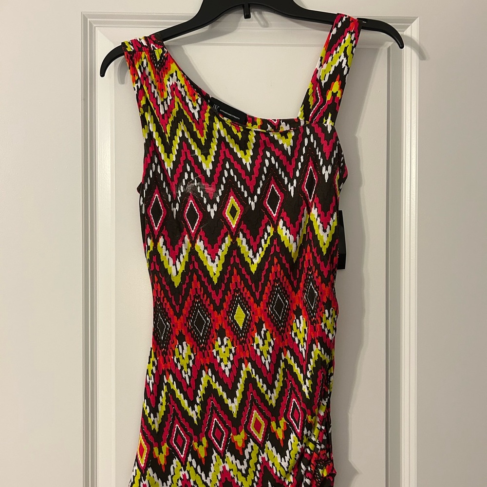INC International Concepts Red and Black Asymmetrical Ruched Tank Top